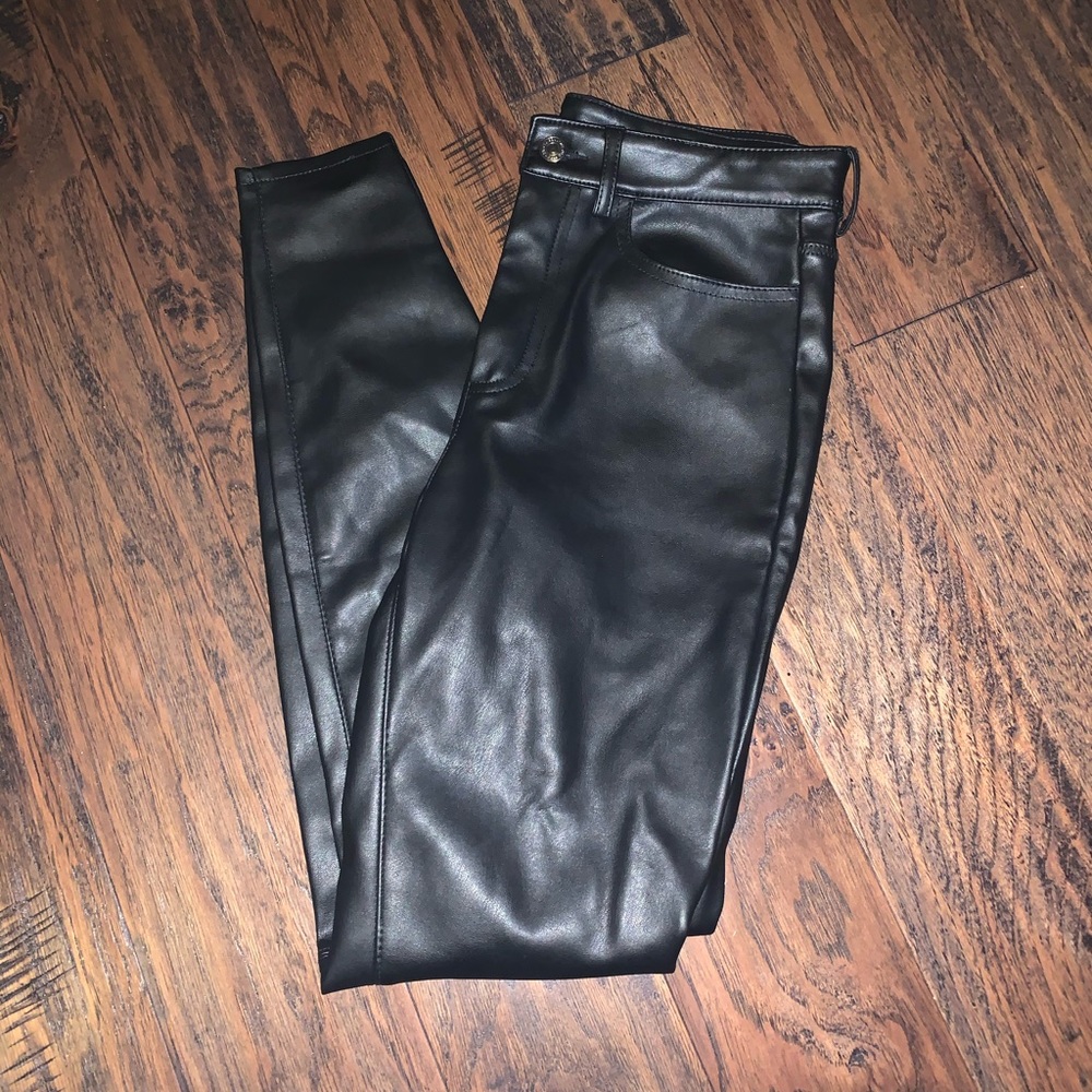 Black faux leather pants